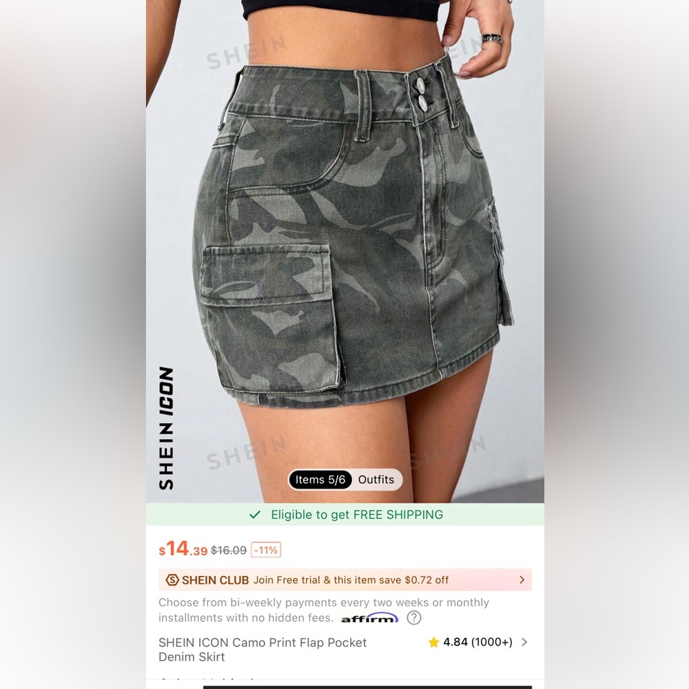 Shein camo mini cargo skirt